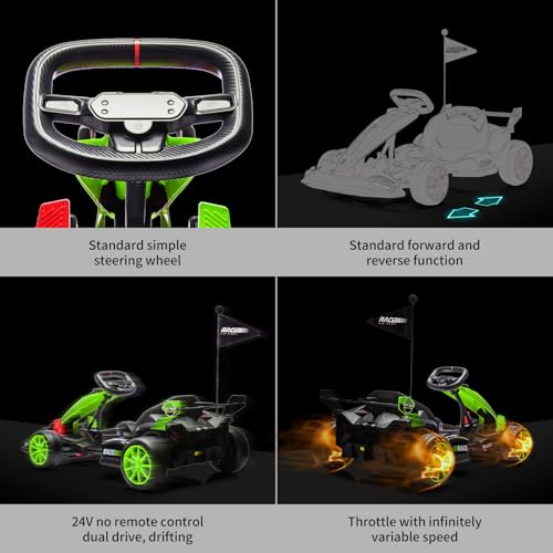 Electric Drift Kart for Kids, Ride-On Car with Adjustable Seat A721