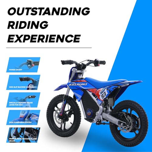 Electric Dirt Bike for Kids Aged 4-8, 350W Brushless Motor, 14'' Off-Road Tires, Blue Y255