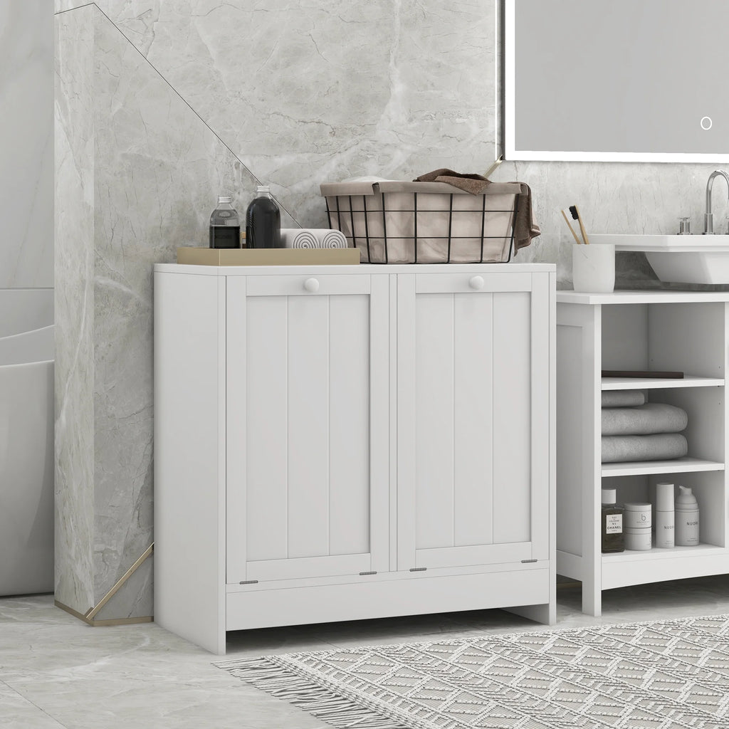 Tilt-out Laundry Storage Cabinet with 2 Hamper Compartments, White K381701
