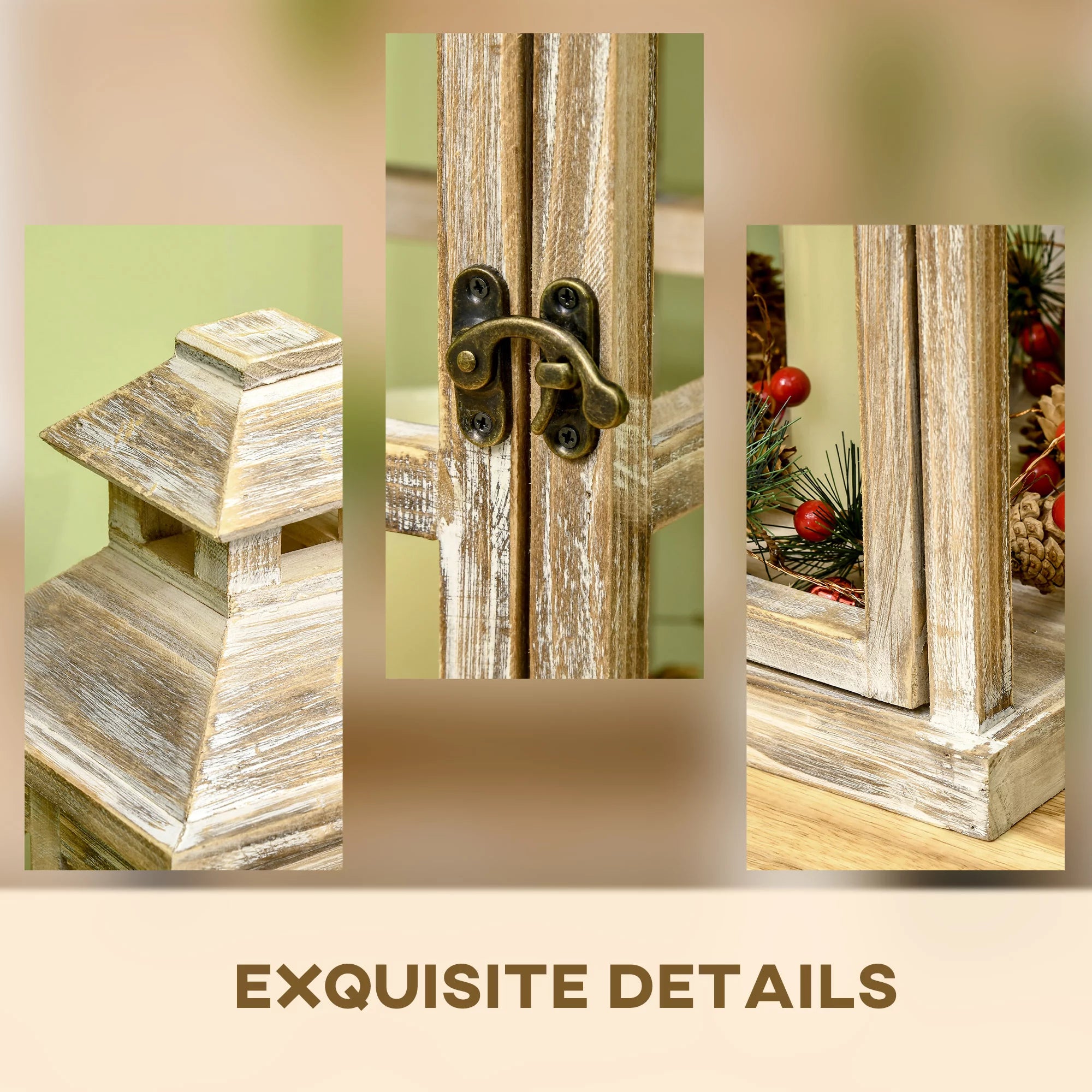 Rustic Wooden Lantern 2-Pack for Indoor Outdoor Decor N894374