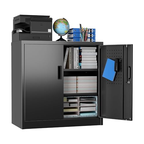 Garage Storage Cabinet with Wheels, 72" H, 2 Doors, 4 Adjustable Shelves, Black R4307