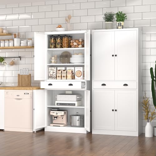Tall Kitchen Storage Cabinet with Doors and Adjustable Shelves, Black Freestanding Cupboard J20442
