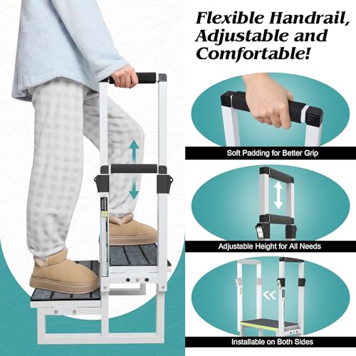 2 Step Stool with Handrail, Anti-Slip Mats, Portable for RV, Camper, Hot Tub R855