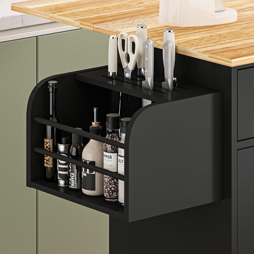 Movable Kitchen Island with Drop Leaf and Power Outlet Y932
