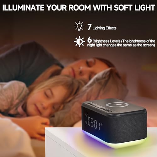 Wireless Charging Alarm Clock Speaker with Bluetooth, Dimmable Night Light K3994