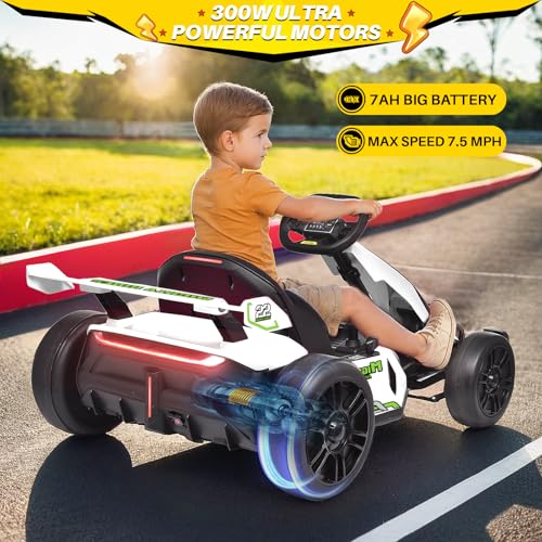 24V Kids Go Kart 300W Electric Drift Kart Outdoor Race Toy with 2X150W Motor, 7AH Battery K12878