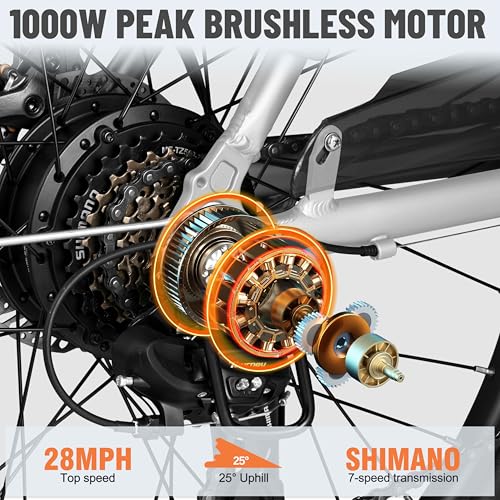 Electric Bike for Adults, 1000W Brushless Motor, Removable Battery, 7-Speed Commuter P8523