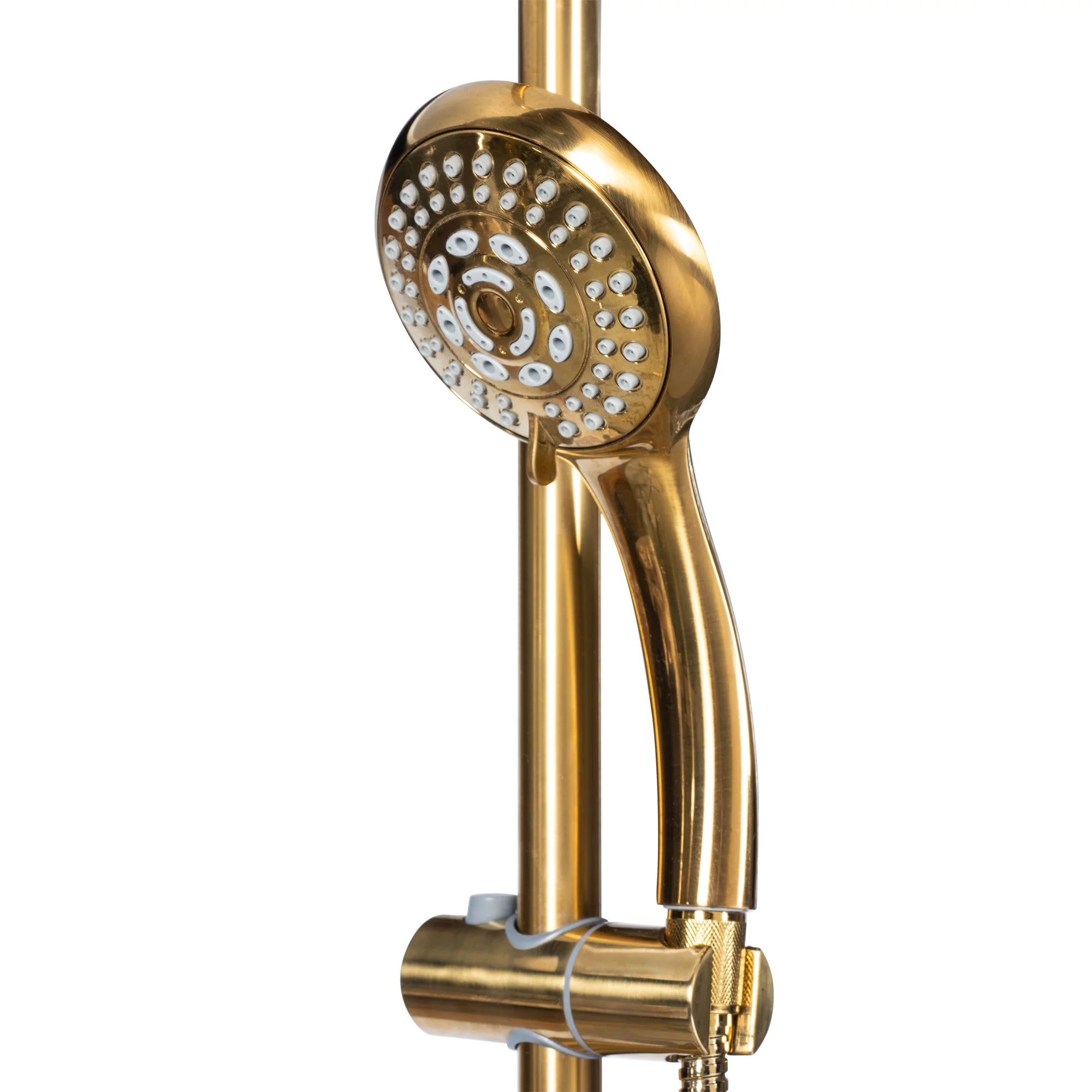 Kauai III Shower System with 8" Rain Showerhead, 5-Function Hand Shower, Adjustable Slide Bar and Soap Dish, Brushed Gold Finish V276