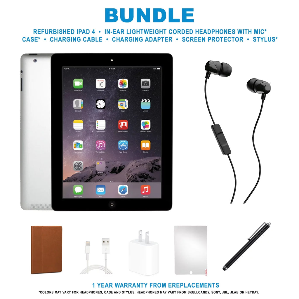 iPad 4 32GB Wi-Fi Black Bundle with Headphones, Case, Stylus, Charger P5151
