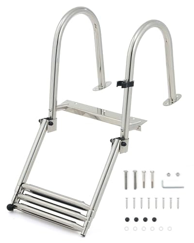 3 Step Telescoping Boat Ladder, Stainless Steel Folding Dock Ladder U8847