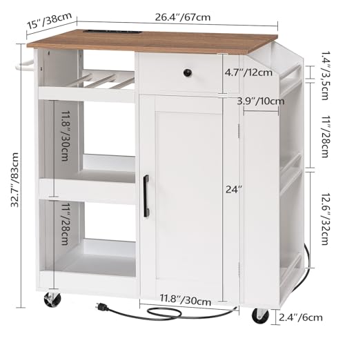 Kitchen Island with Power Outlet and Drawer, Rolling Cart on Wheels R667501