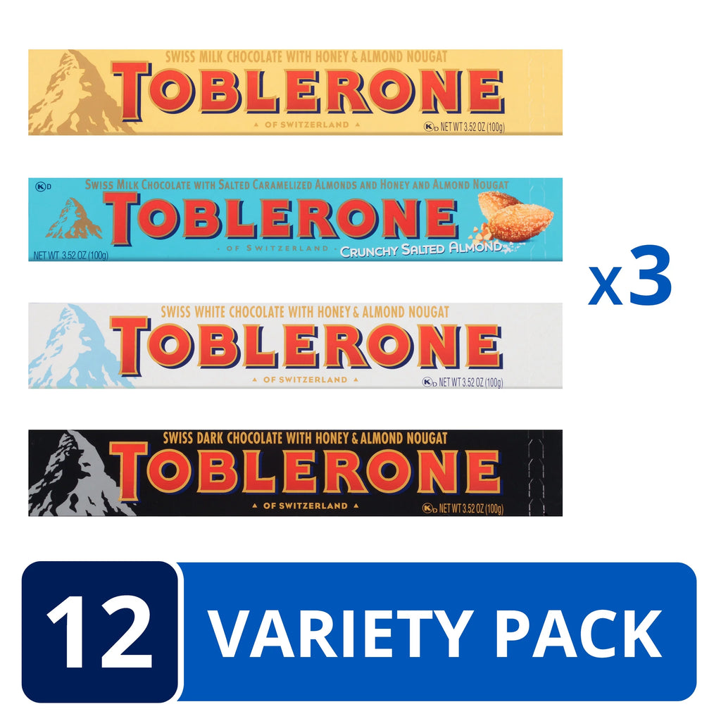 Swiss Chocolate Variety Pack, Milk, Dark & White Chocolate, 12 Bars Y7128