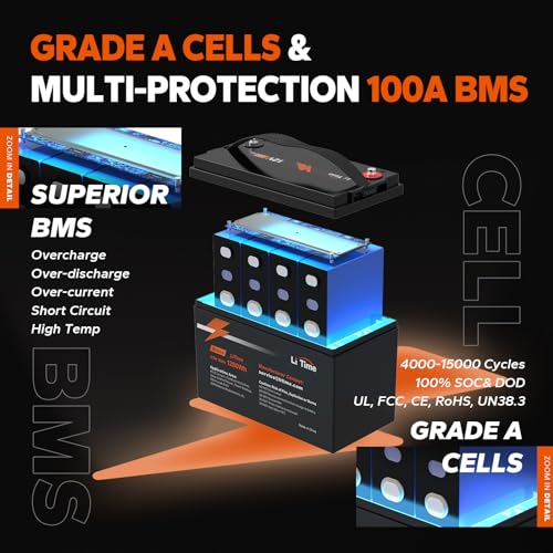 12V 100Ah LiFePO4 Battery with Built-in 100A BMS D2856