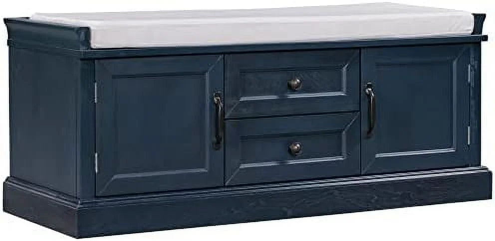 Solid Wood Shoe Bench with 3 Doors and Removable Cushion P521