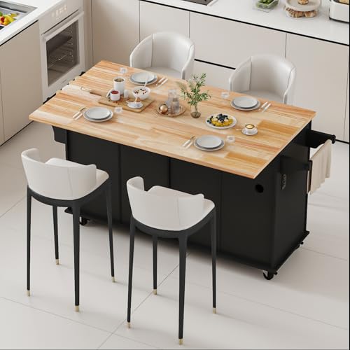 Movable Kitchen Island with Drop Leaf and Power Outlet Y932