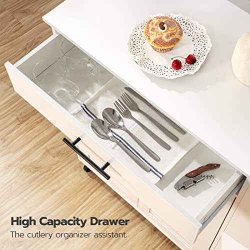 Kitchen Island with Power Outlet, Spice Rack and Drawer, Rolling Cart F495760