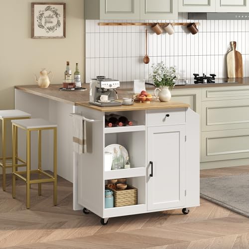 Kitchen Island with Power Outlet and Drawer, Rolling Cart on Wheels R667501