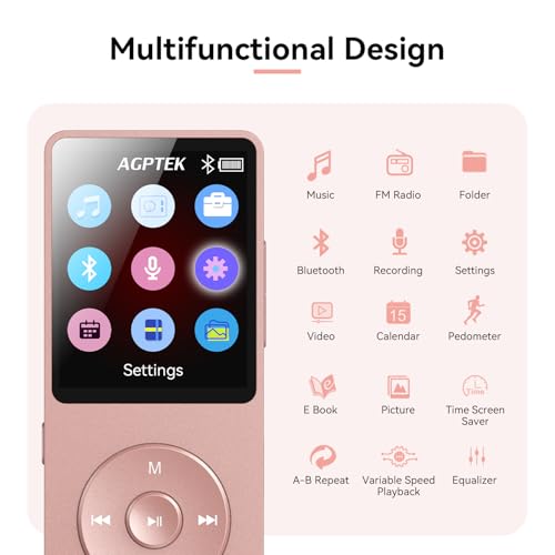 MP3 Player with Bluetooth 5.3, 1.8 Inch Screen, FM Radio, Voice Recorder O744186