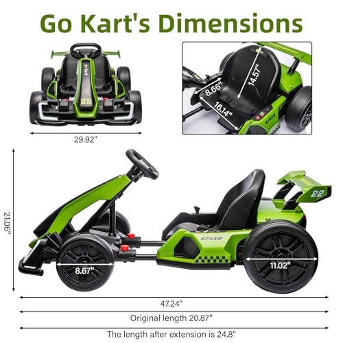 Electric Go Kart for Kids with Drift Function, Adjustable Seat, 8mph Y28704