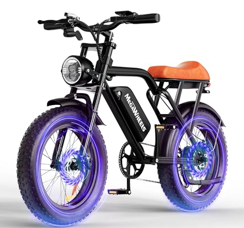 MEGAWHEELS Peak 1500W Moped-Style Ebike, Max 31-33 MPH, 40-75 Miles Range, 20" Fat Tire Electric Bike with 15.6Ah Battery, All-Terrain Electric Bike for Mountain, Snow, Sand, Road UL2849 and UL2272