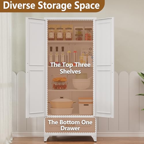 Tall Kitchen Storage Cabinet with Doors and Adjustable Shelves, Black Freestanding Cupboard J20442