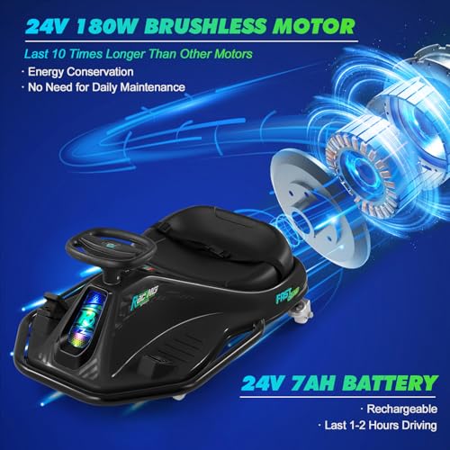 24V Electric Drifting Go Kart for Kids with Rotating Wheels, Pink D311017