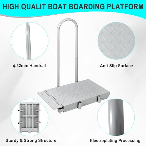 Boat Boarding Platform with Handrail, Folding Dock Step M3596