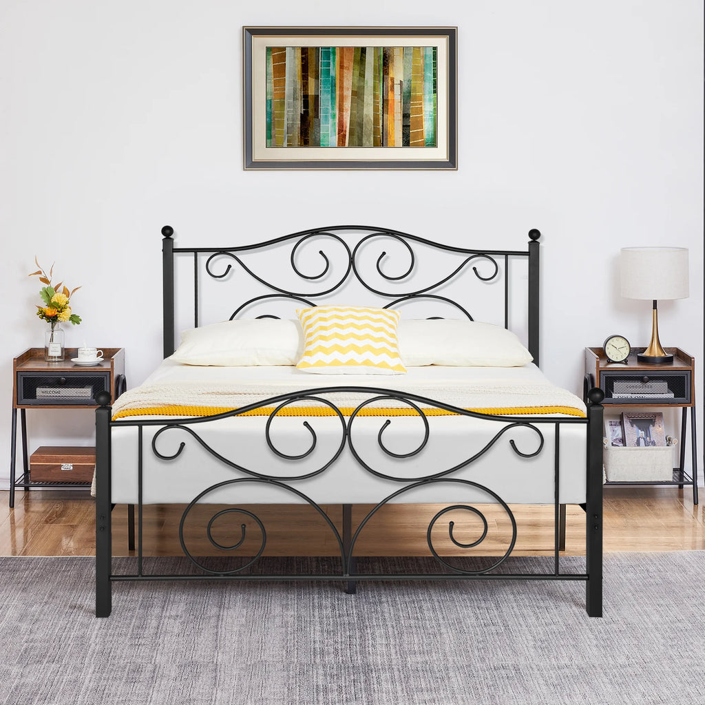 Metal Platform Bed Frame with Victorian Headboard, Full Size, Black Z6802