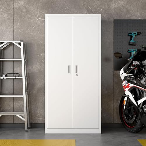 Garage Storage Cabinet with Wheels, 72" H, 2 Doors, 4 Adjustable Shelves, Black R4307