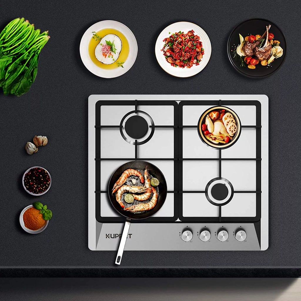 24 Inch Gas Cooktop with 4 Sealed Burners, Stainless Steel, NG/LPG Convertible B691160