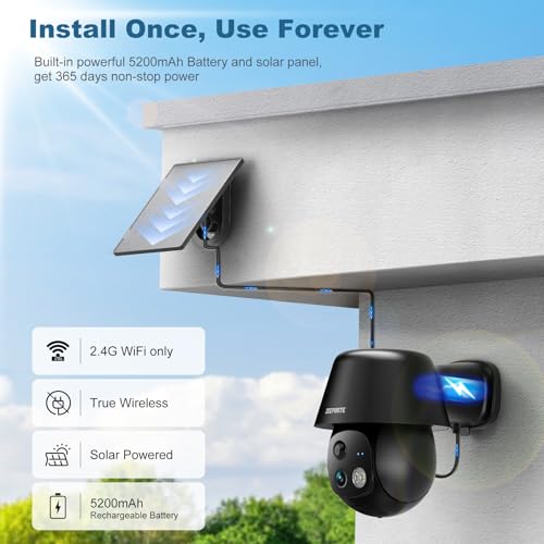 Solar Security Cameras Wireless Outdoor, 2K Pan/Tilt 360° View, AI Motion Detection, Color Night Vision C8536