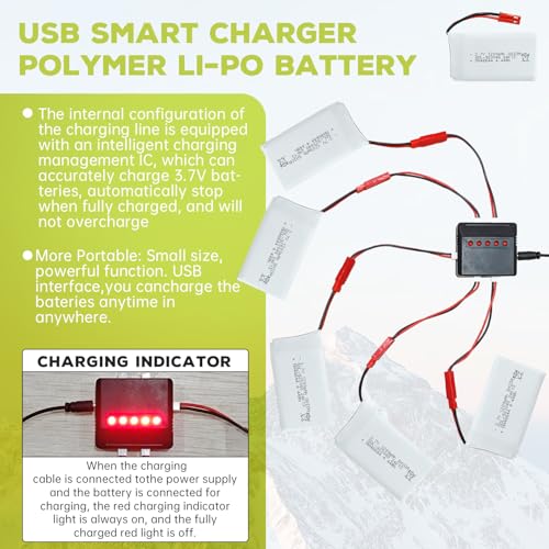 5PCS 3.7V 1200mAh 30C Lipo Battery with 5in1 Charger JST Plug for RC Quadcopters C7441