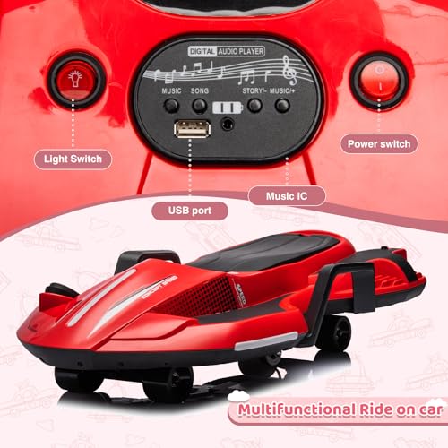24V Electric Ride On Toy for Kids, Drift Cart with Side Handlebars, LED Lights & Music J79370
