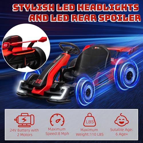 Electric Go Kart for Kids with Drift Function, Adjustable Seat, 8mph Y28704