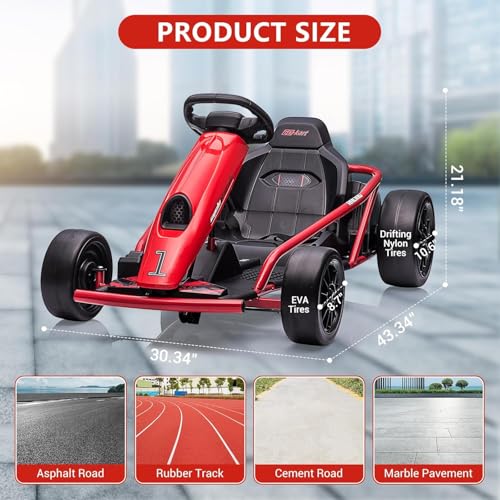Electric Drift Kart for Kids, 24V Ride On Toy with 2×300W Motors Z27187