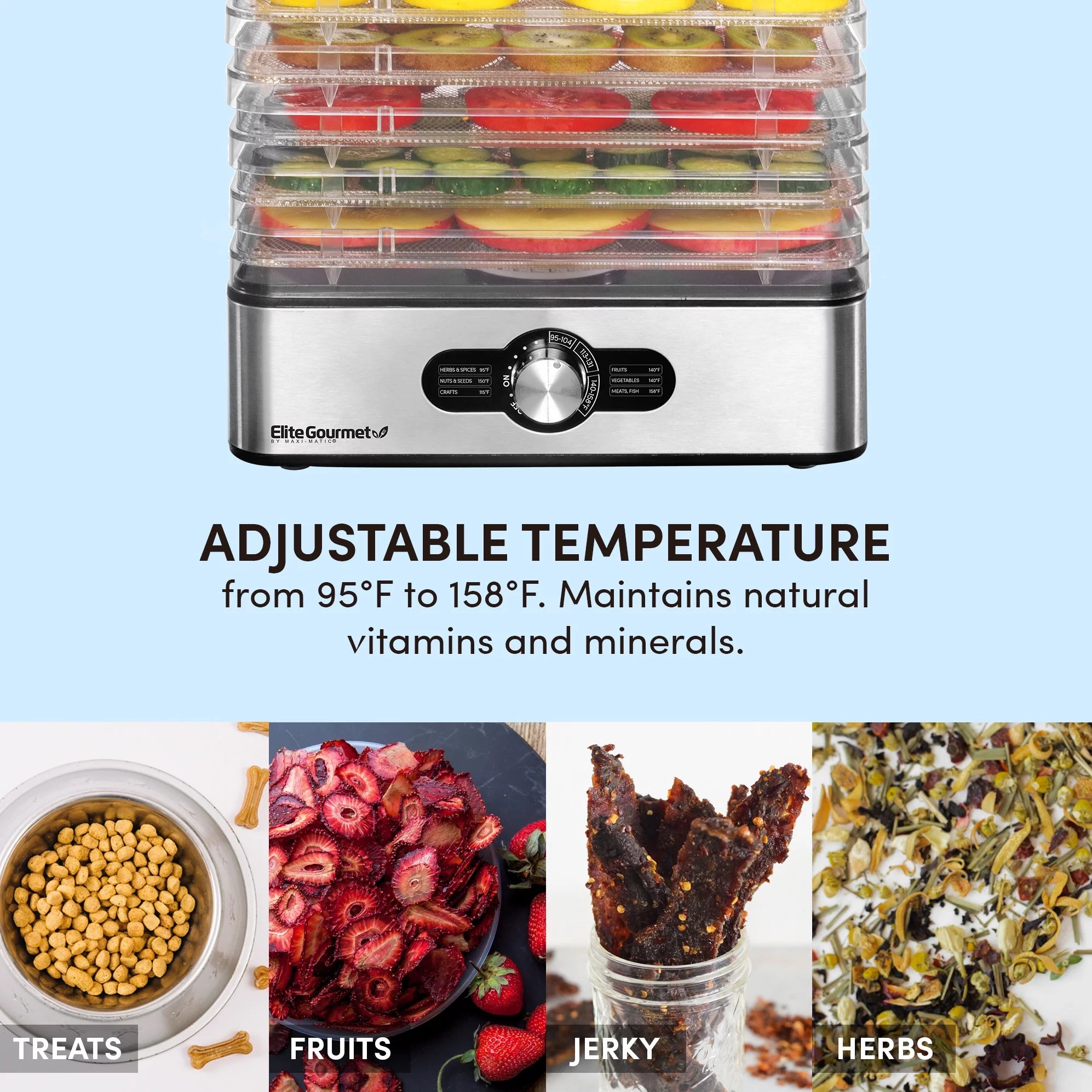 Food Dehydrator with 5 Stainless Steel Trays S893