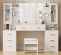 ANWBROAD 59.1" Large Vanity Desk Table with Mirror & Lights White Makeup Vanity with Power Outlet and 8 Drawers 3 Lighting Modes Adjustable Vanity Table for Bedroom Dressing Room UBDT67W