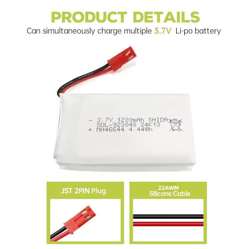 5PCS 3.7V 1200mAh 30C Lipo Battery with 5in1 Charger JST Plug for RC Quadcopters C7441