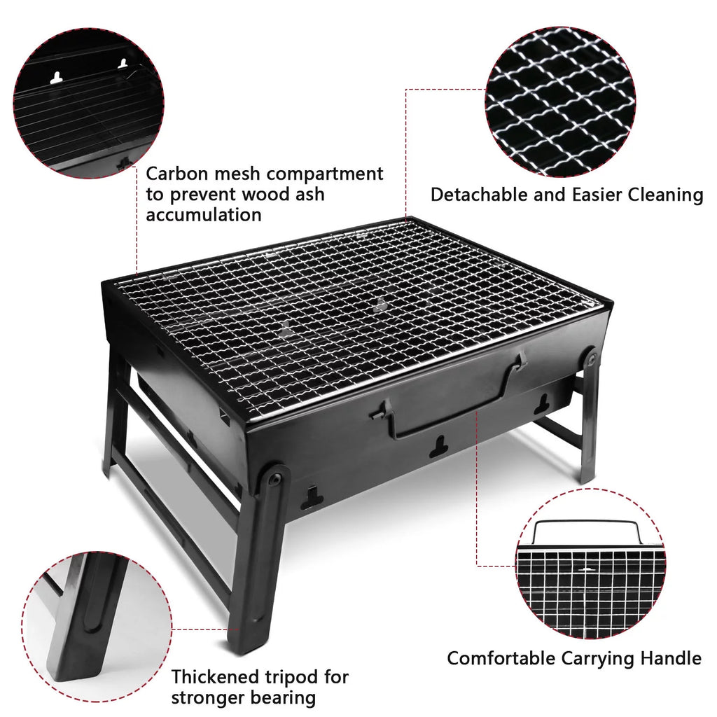 Foldable BBQ Charcoal Grill, Portable Stainless Steel Tabletop Barbecue Y537776