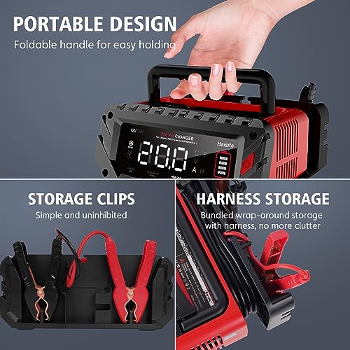 20 Amp Lithium Battery Charger, 12V and 24V LiFePO4, Lead-Acid Portable Car Battery Charger A814524