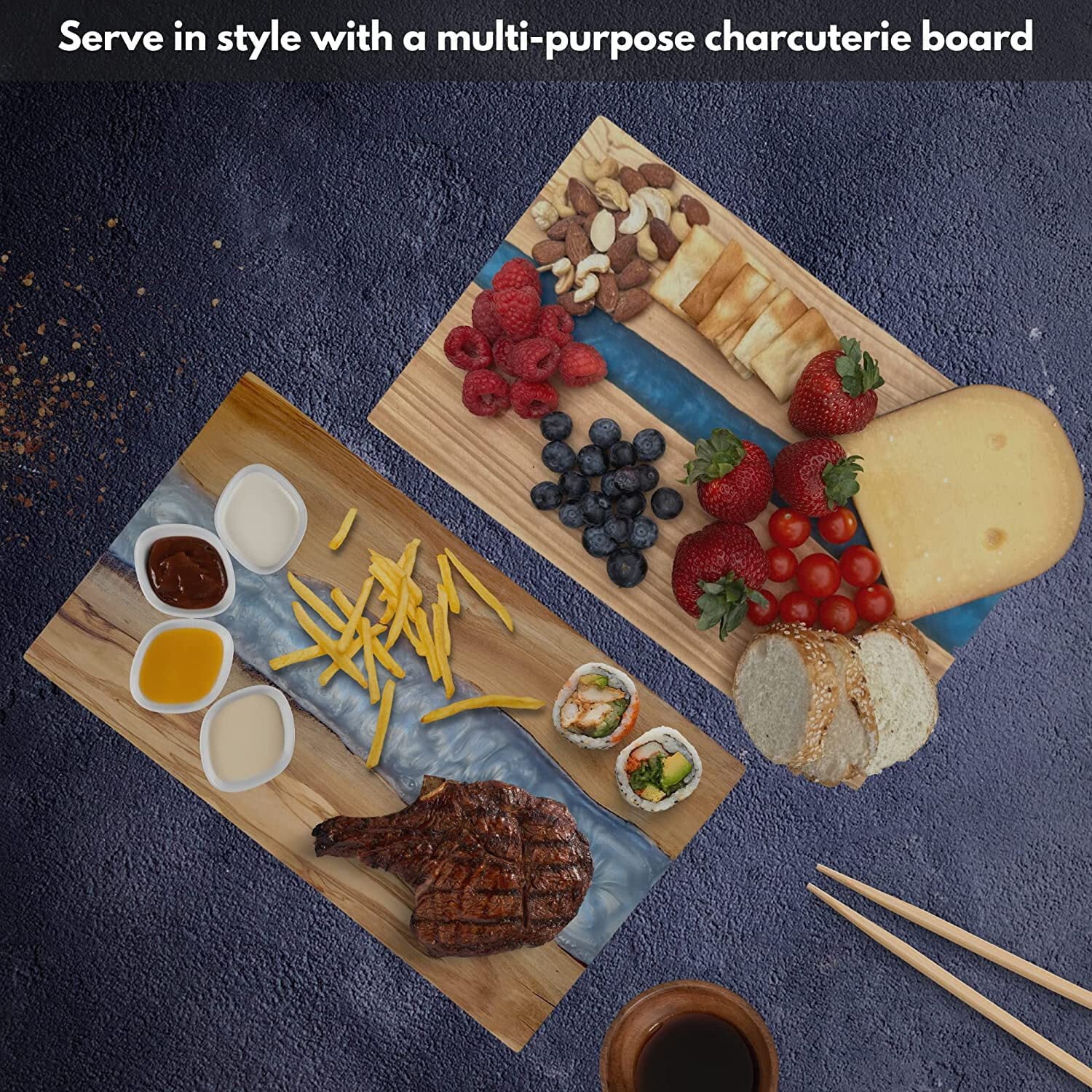 Blue Resin River Cheese Board Serving Tray B8636