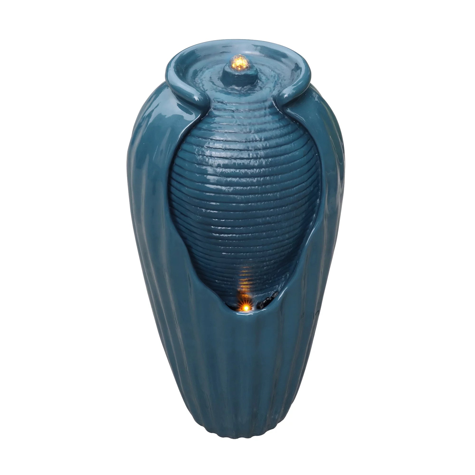 Glazed Contoured Vase Water Fountain with LED Lights for Backyard M17738