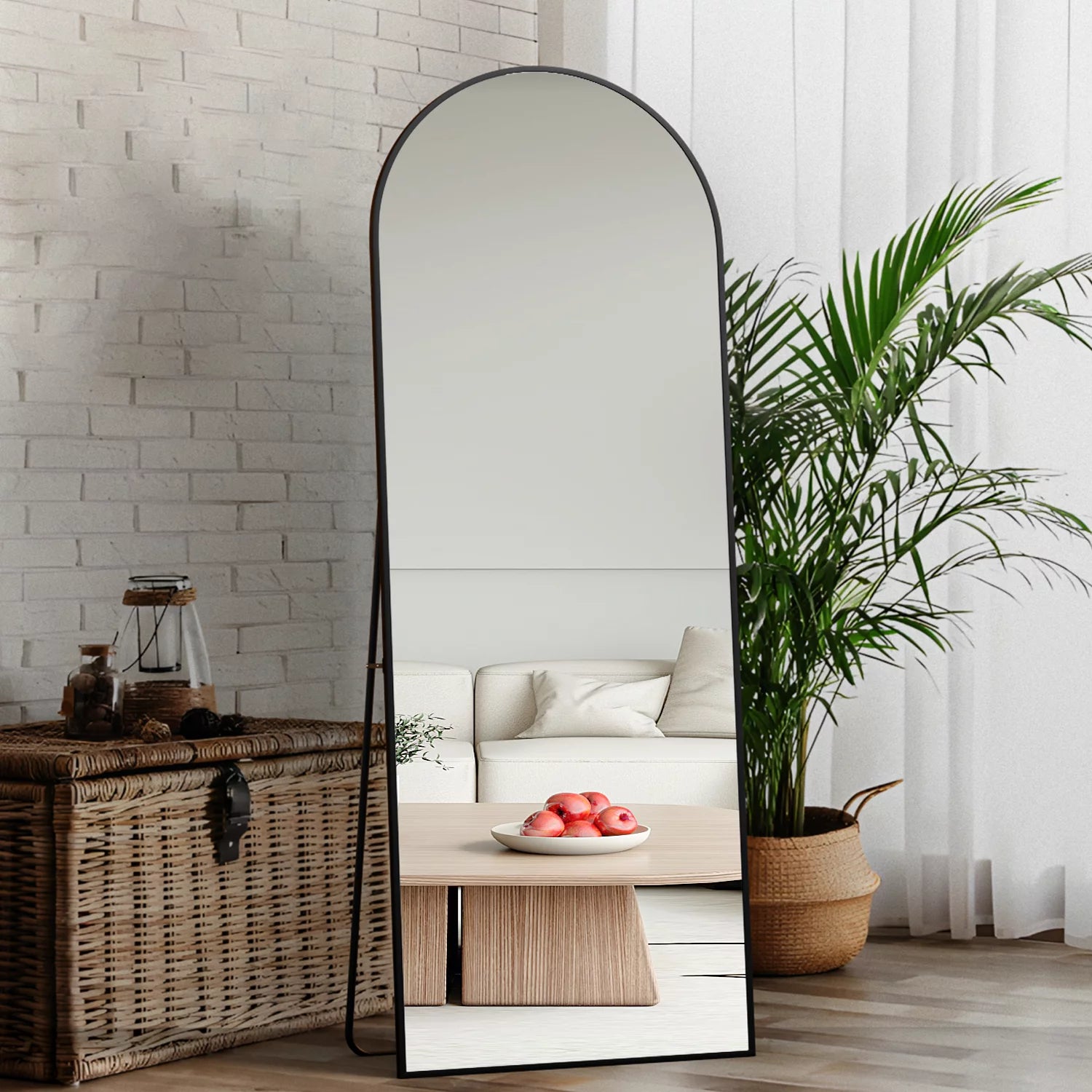 Arched Full Length Floor Mirror with Stand, 64" x 21", Black F95771