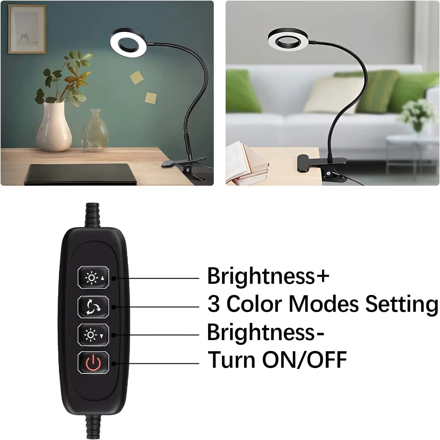 LED Magnifying Glass Desk Lamp with Clamp, Dimmable Gooseneck U7165