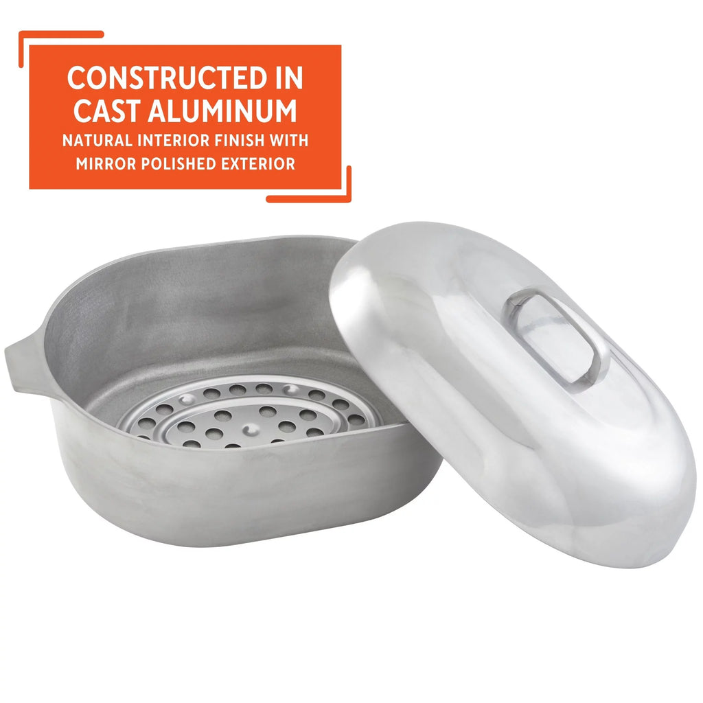 Cast Aluminum Oval Roaster Pan with Lid and Roasting Tray Y649767