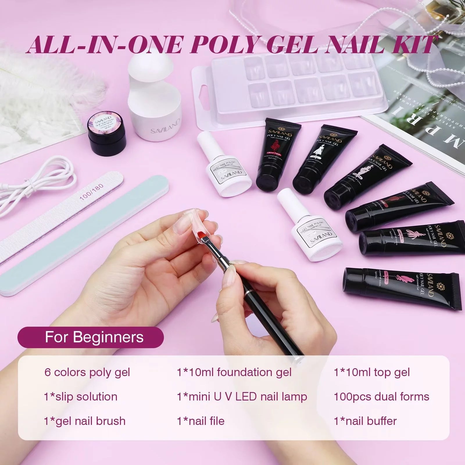 Poly Extension Gel Nail Kit with Nail Lamp, Base and Top Coat M586