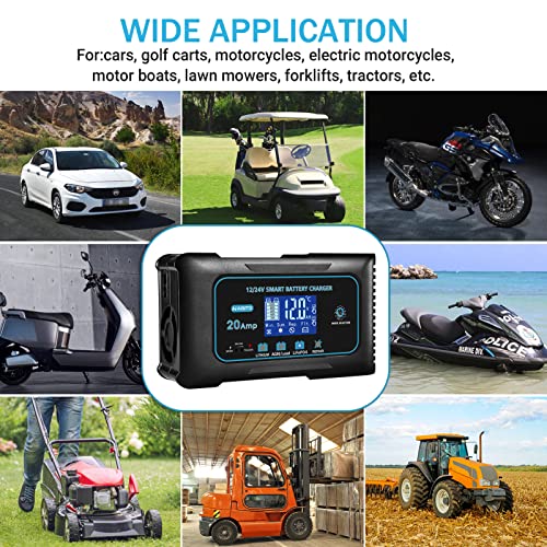 20 Amp Lithium Battery Charger, 12V and 24V LiFePO4, Lead-Acid Portable Car Battery Charger A814524