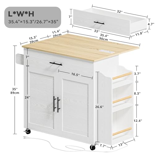 Kitchen Island with Storage, Rolling Cart with Drop Leaf and Charging Station H331