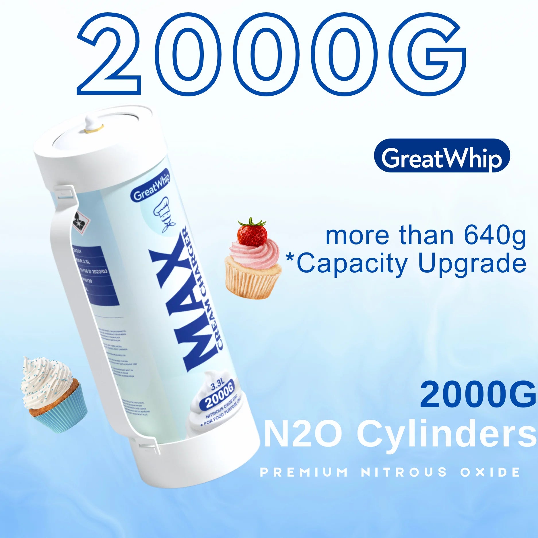 N2O Whipped Cream Chargers 3.3L Tank with 2 Cylinders Y579