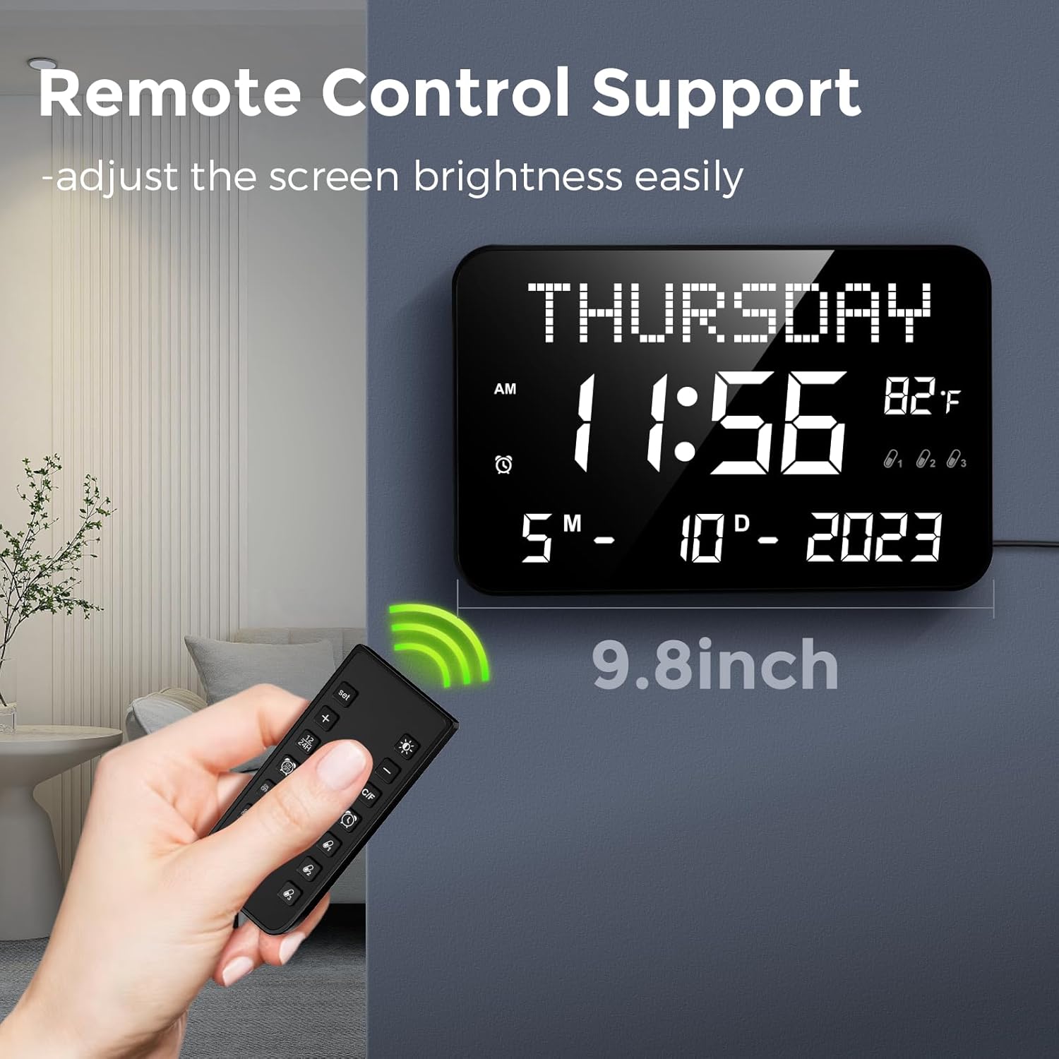 11.2" Digital Calendar Clock with Day and Date, Remote Control, 4 Alarms, Adjustable Dimmer Z657